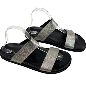 Sister x Soeur Silver Leather Sandals Women’s 39‎ 8/8.5 Metallic Two Strap
